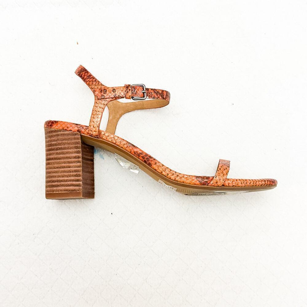 Madewell Orange Snakeskin Print Strappy Open Toe Block Heel Sandal Size 8 - Picture 4 of 4